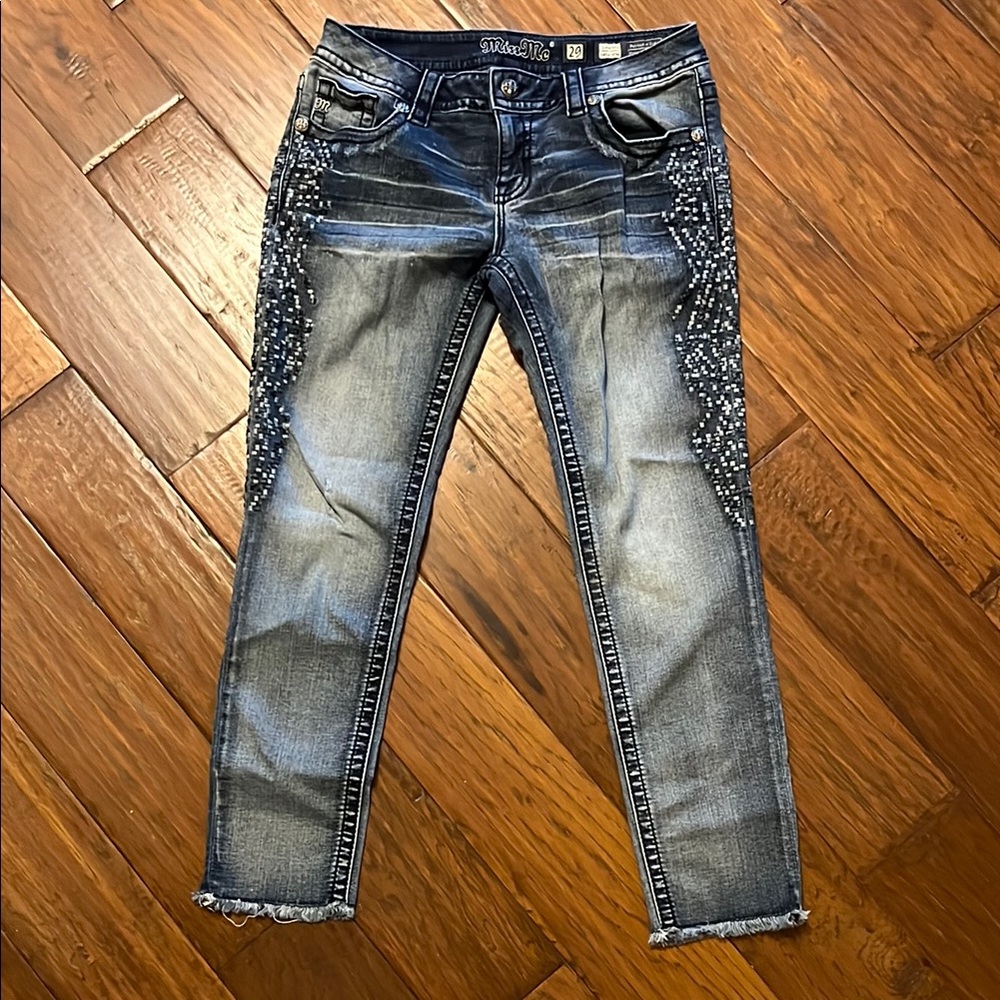Miss Me Blue Distressed Embellished Ankle Jeans